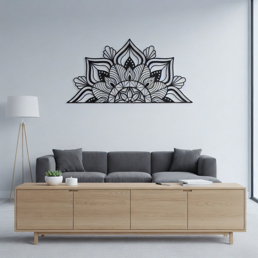 Lotus Mandala Half-Circle Metal Headboard Art