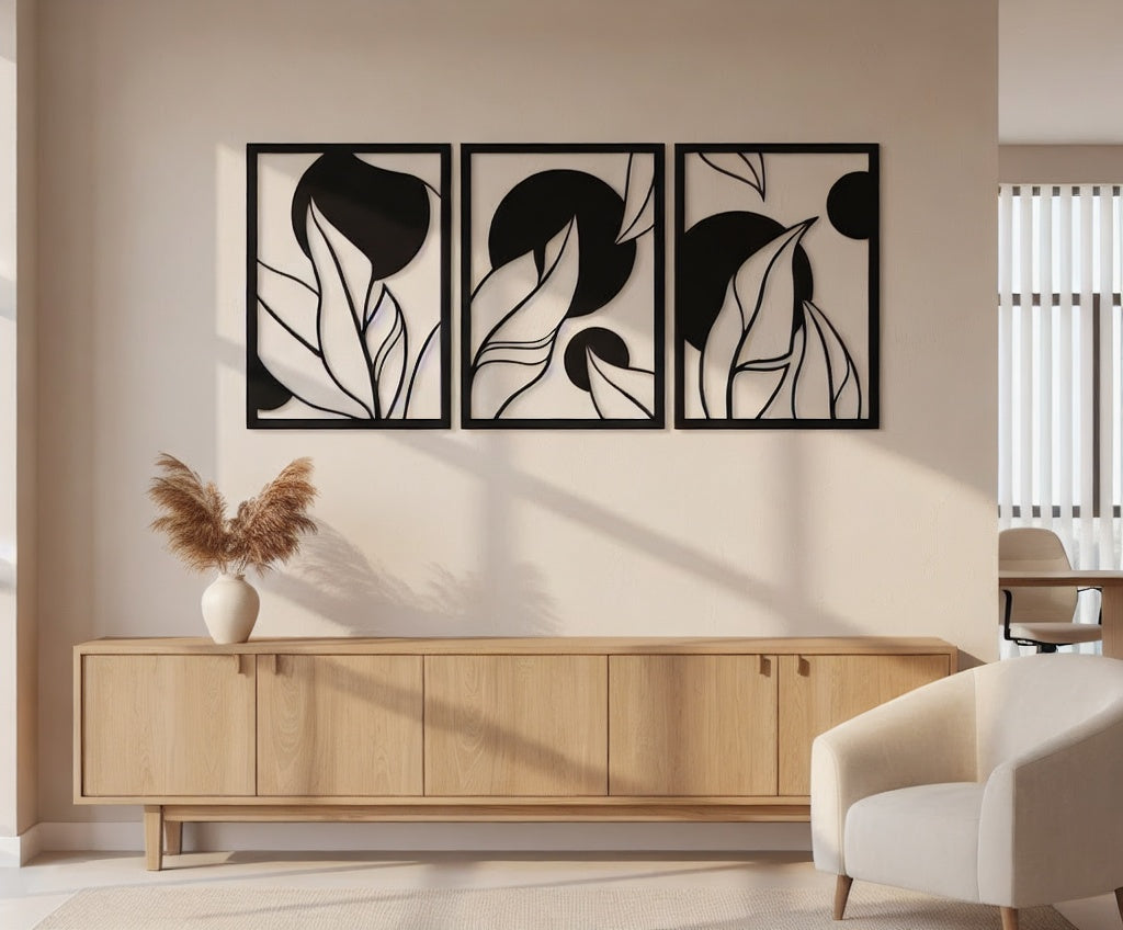 Botanical Silhouette Triptych Metal Wall Art