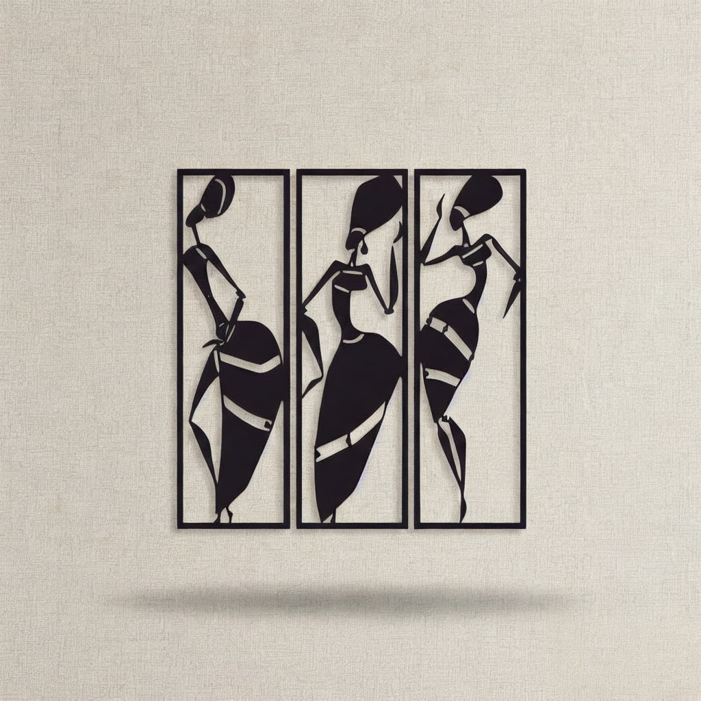 African Tribal Women Triptych Metal Wall Art