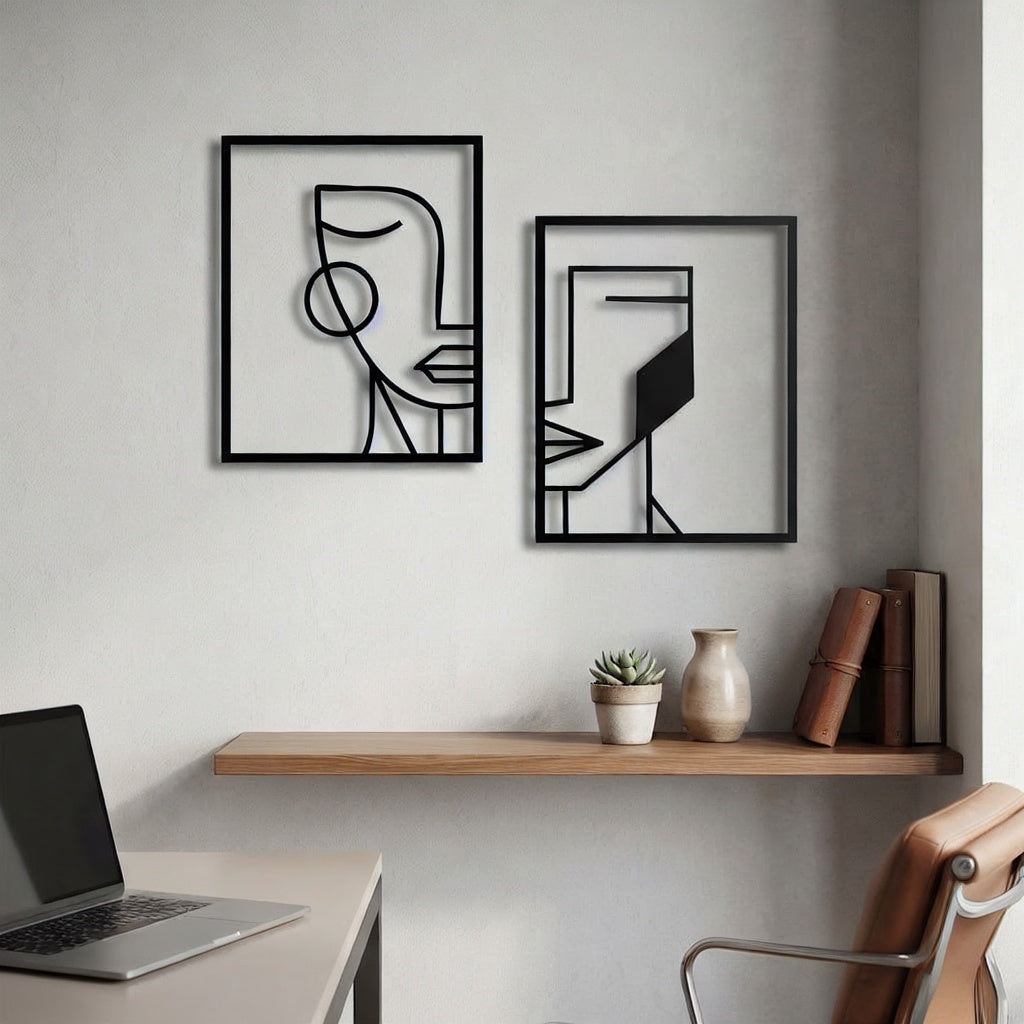 Minimalist Abstract Face Line Art Metal Wall Decor