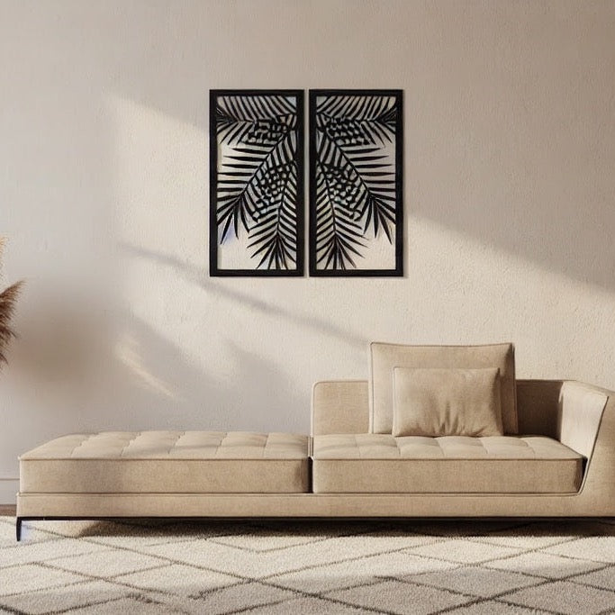 Tropical Palm Leaves Diptych Metal Wall Art