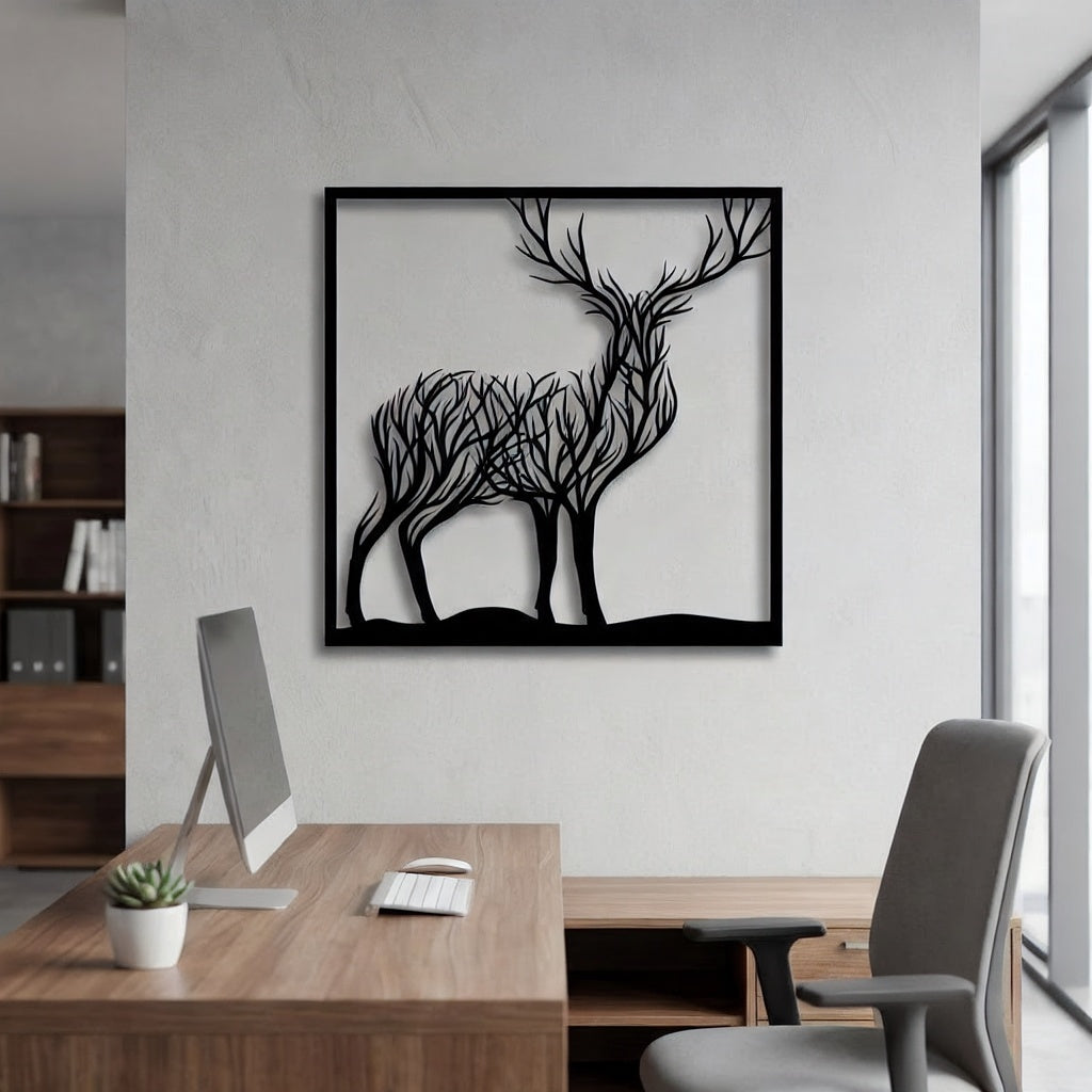 Majestic Forest Deer Silhouette Metal Wall Art