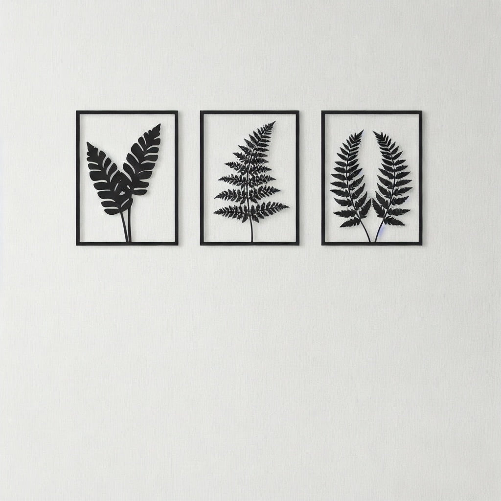 Botanical Fern Leaf Triptych Metal Wall Art