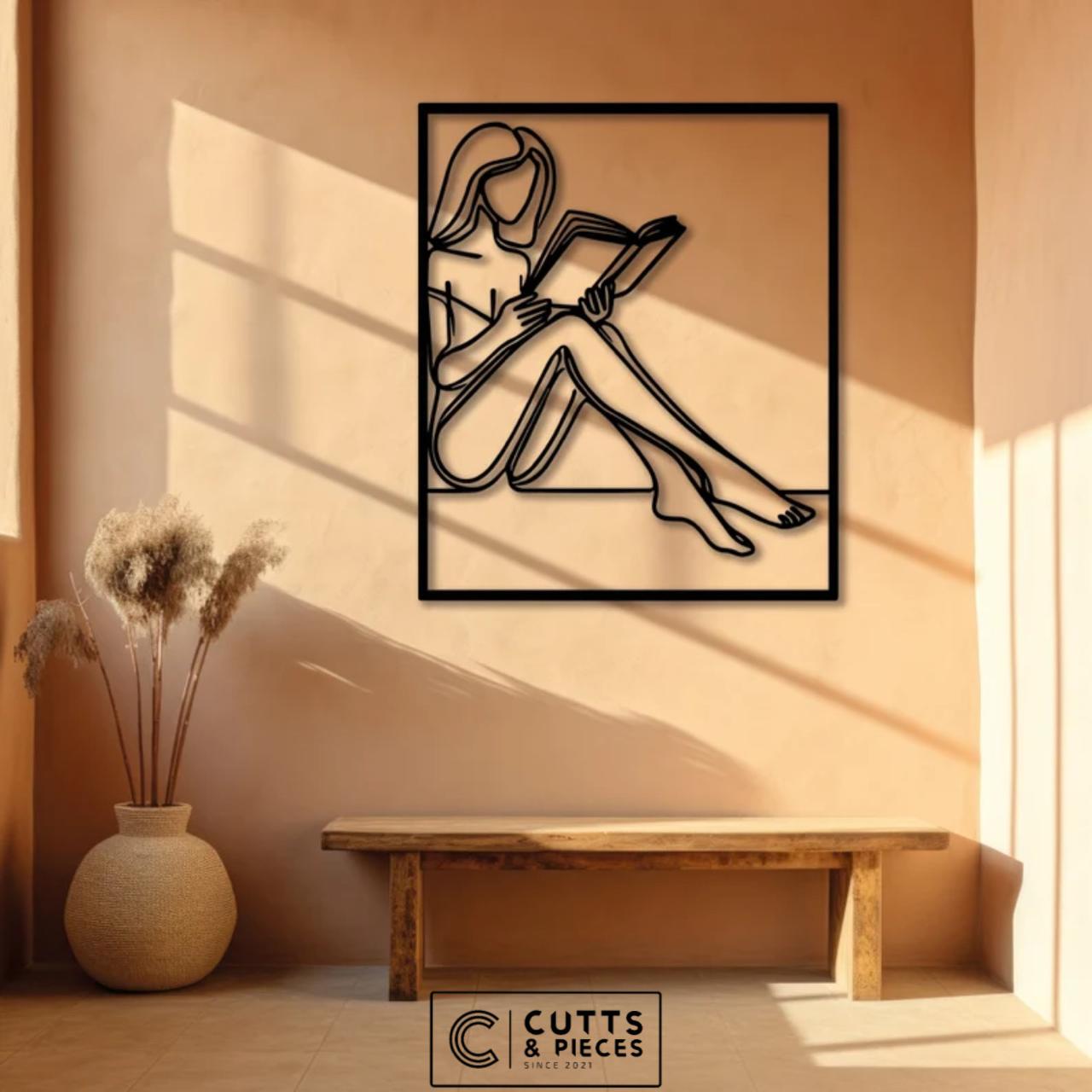 Reading Lady Elegant Metal Wall Art 
