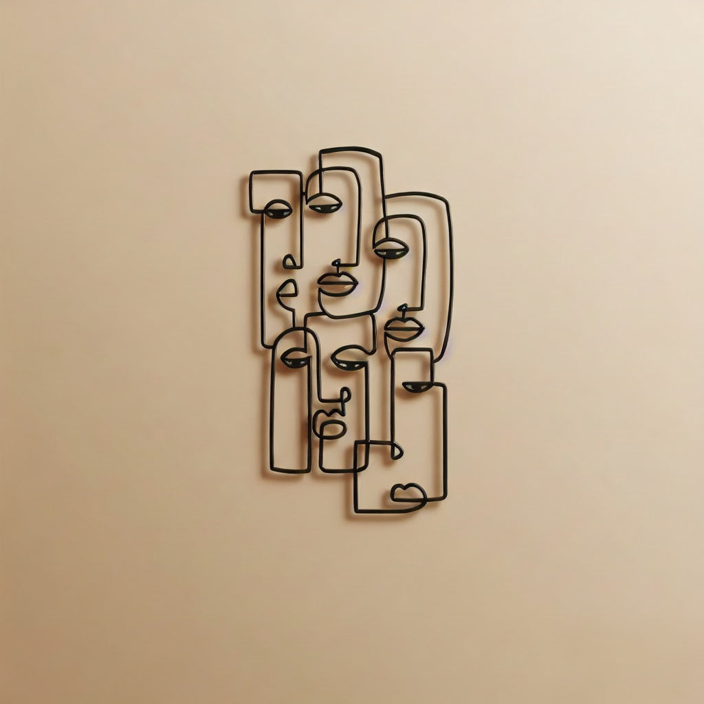 Abstract One Line Faces Metal Strip Wall Art