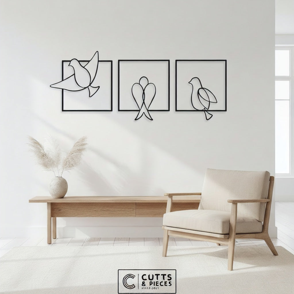Minimalist Bird Trio Metal Line Art Set