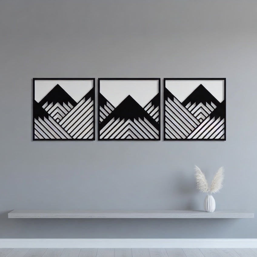 Geometric Mountain Peak Triptych Metal Wall Art