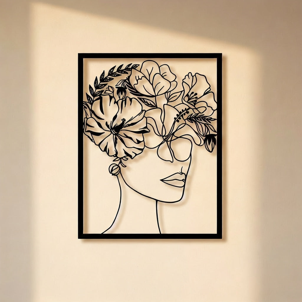 Floral Woman Portrait Metal Line Art