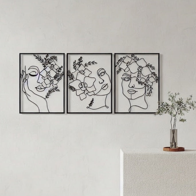 Floral Goddess Trio Metal Strip Wall Art