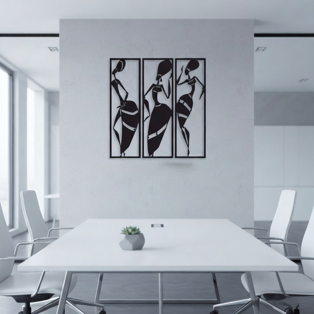 African Tribal Women Triptych Metal Wall Art