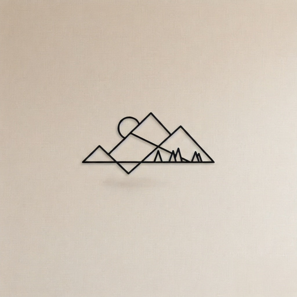 Minimalist Mountain Peaks and Sun Metal Wall Art