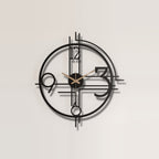 Art Deco Geometric Numerals Metal Wall Clock on a plain wall, laser-cut steel