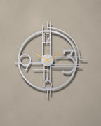 Art Deco Geometric Numerals Metal Wall Clock in Silver with Gold hands