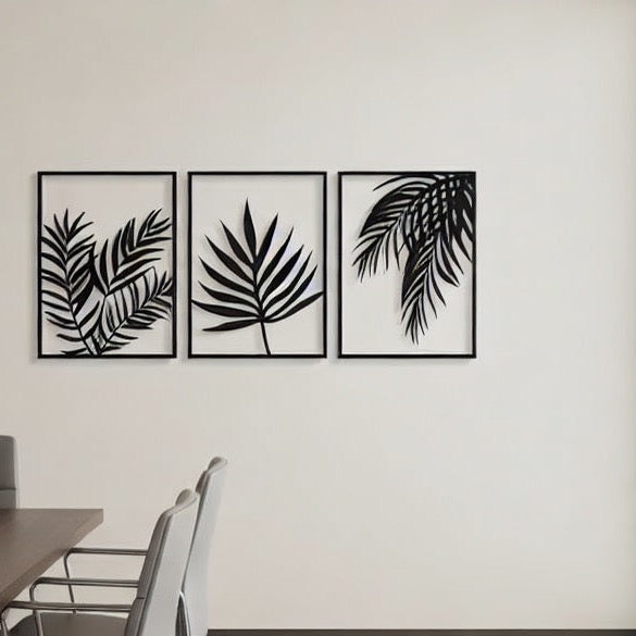 Tropical Palm Fronds Triptych Metal Wall Art