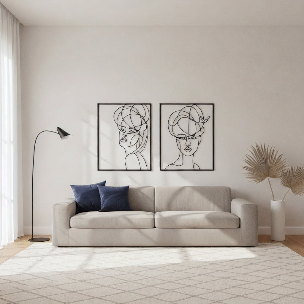 Abstract Minimalist Women Faces Metal Wall Art Set