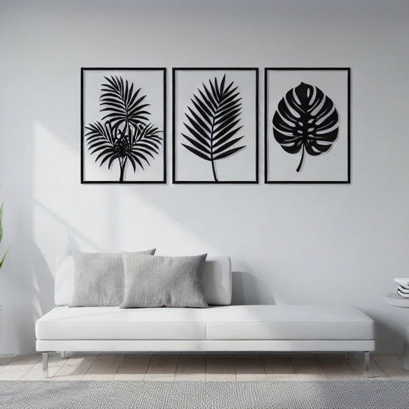 Tropical Palm Fronds Triptych Metal Wall Art