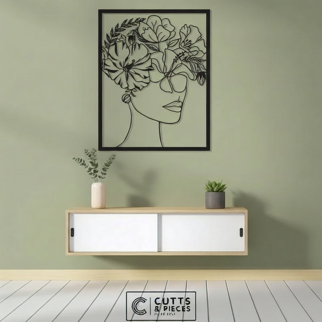 Floral Woman Portrait Metal Line Art