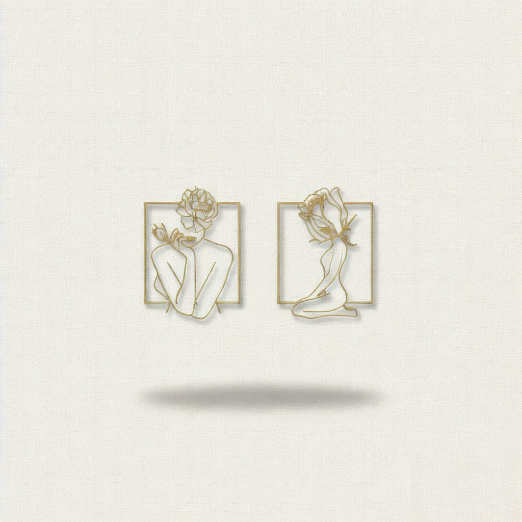 Minimalist Floral Female Nude Set Metal Wall Art