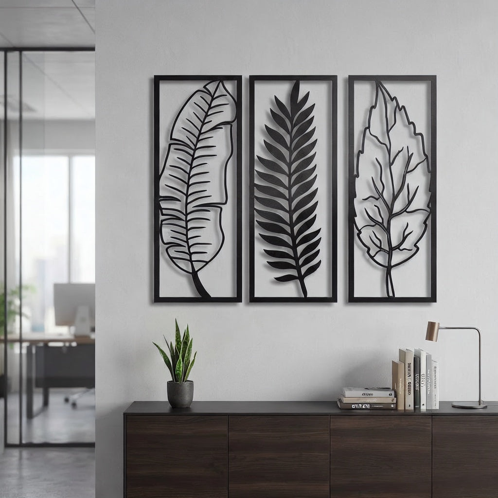 Tropical Botanical Leaf Trio Metal Wall Art Panels