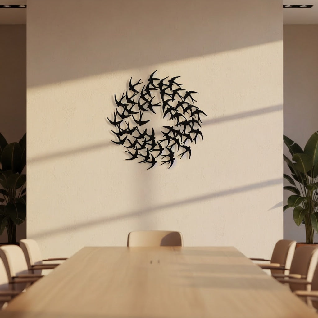 Swirling Bird Flock Circular Metal Wall Art