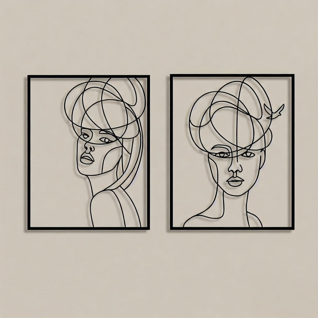 Abstract Minimalist Women Faces Metal Wall Art Set