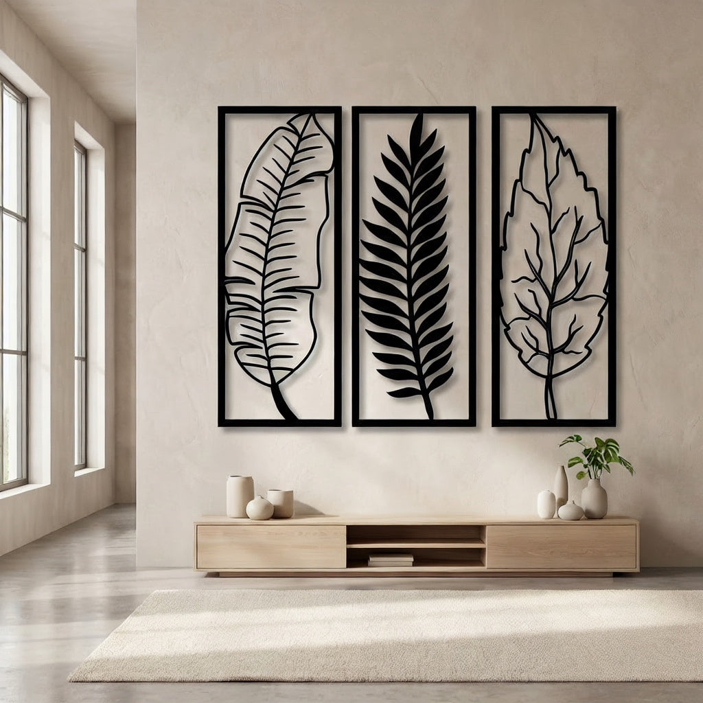 Tropical Botanical Leaf Trio Metal Wall Art Panels
