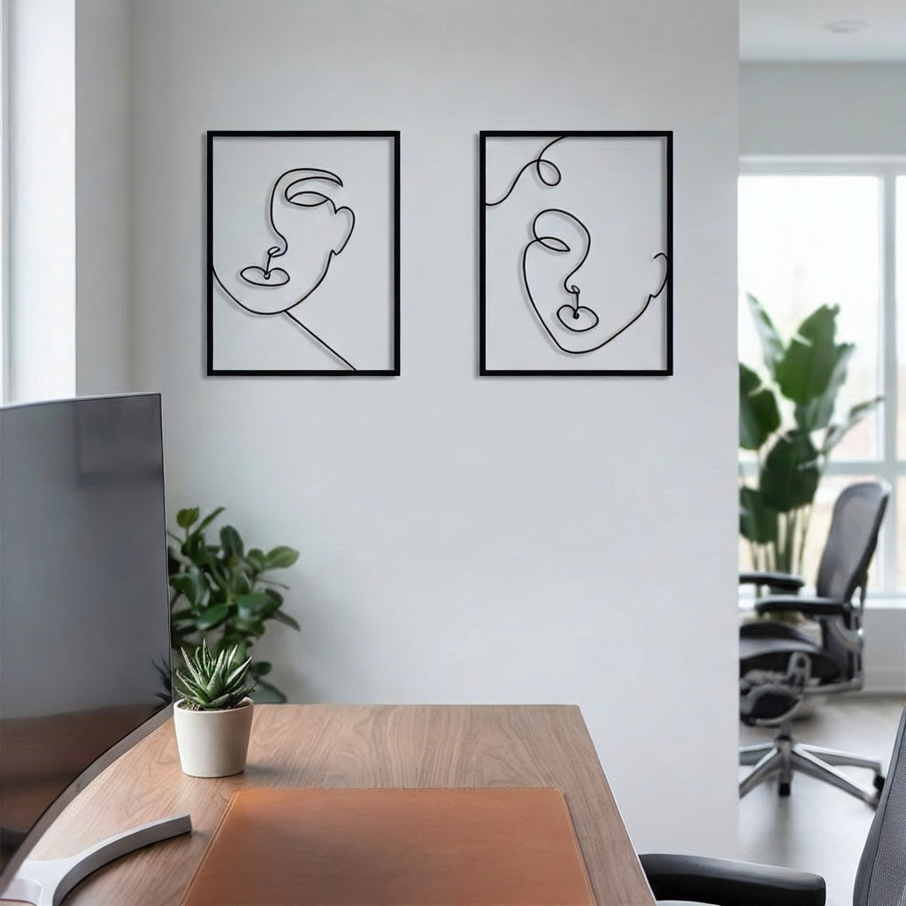 Minimalist Abstract Faces Line Art Metal Wall Decor Set