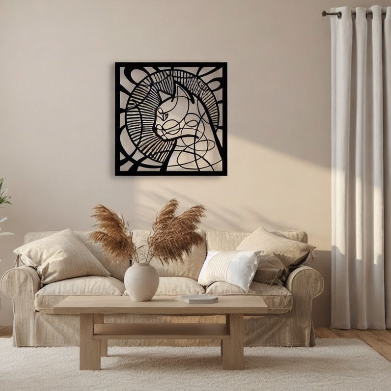 Artistic Geometric Cat Silhouette Metal Wall Art