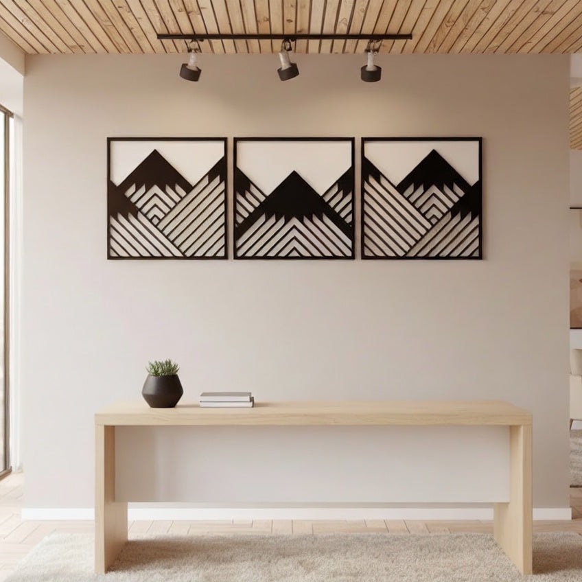 Geometric Mountain Peak Triptych Metal Wall Art