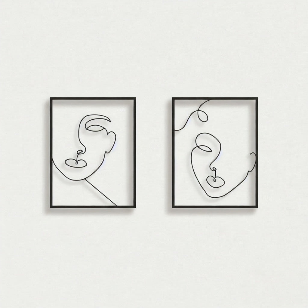 Minimalist Abstract Faces Line Art Metal Wall Decor Set