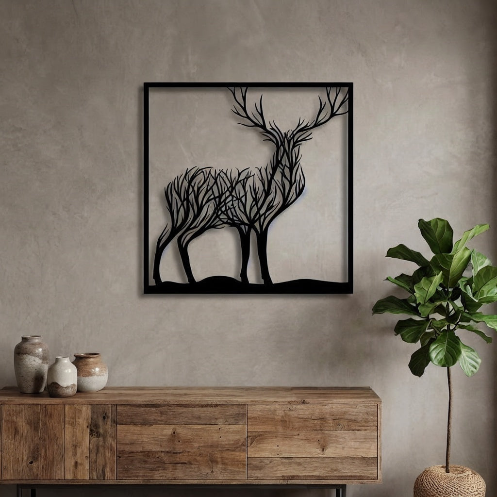Majestic Forest Deer Silhouette Metal Wall Art
