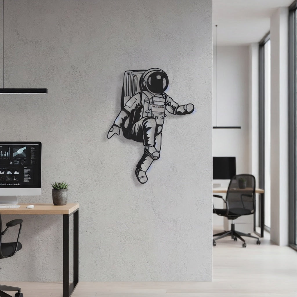 Floating Astronaut Metal Strip Wall Art
