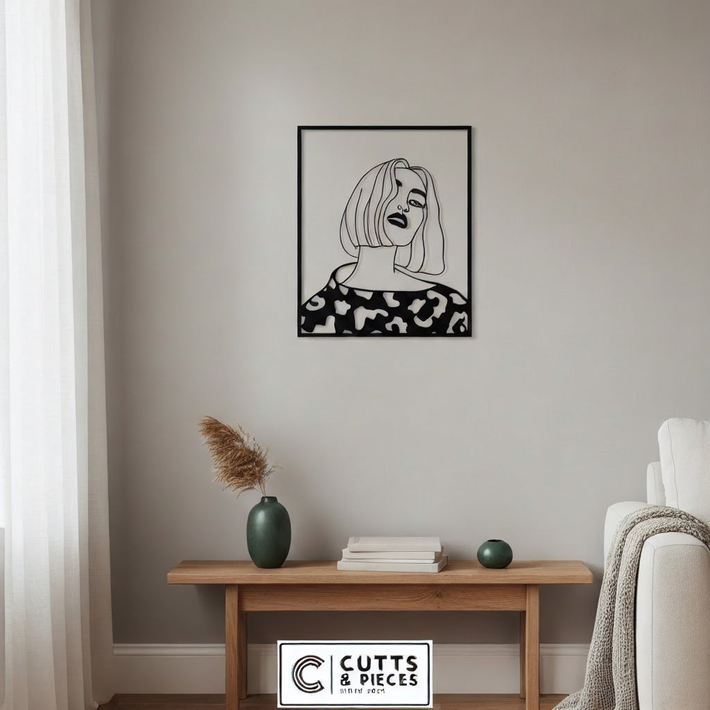 Modern Chic Woman with Bob Cut Metal Wall Art