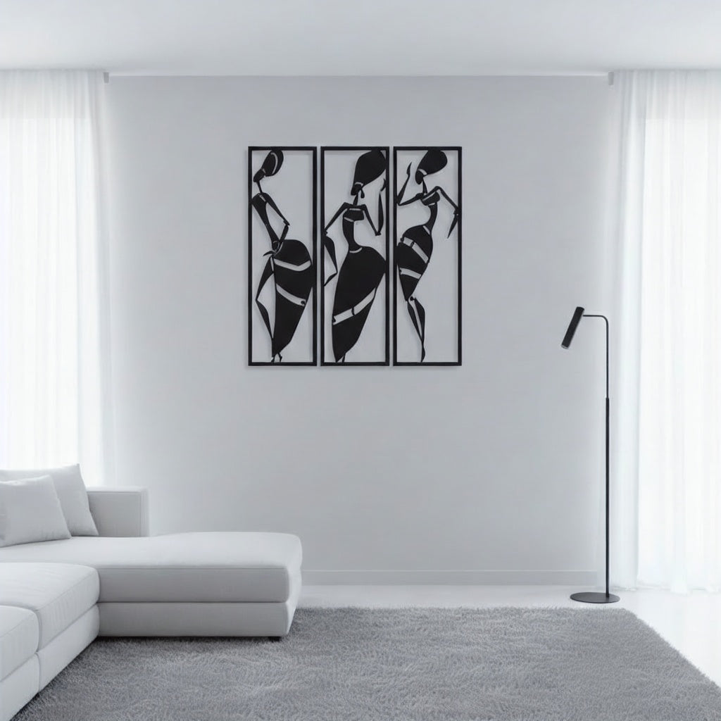 African Tribal Women Triptych Metal Wall Art