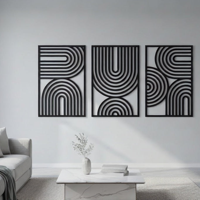 Art Deco Arched Lines Trio Metal Wall Art