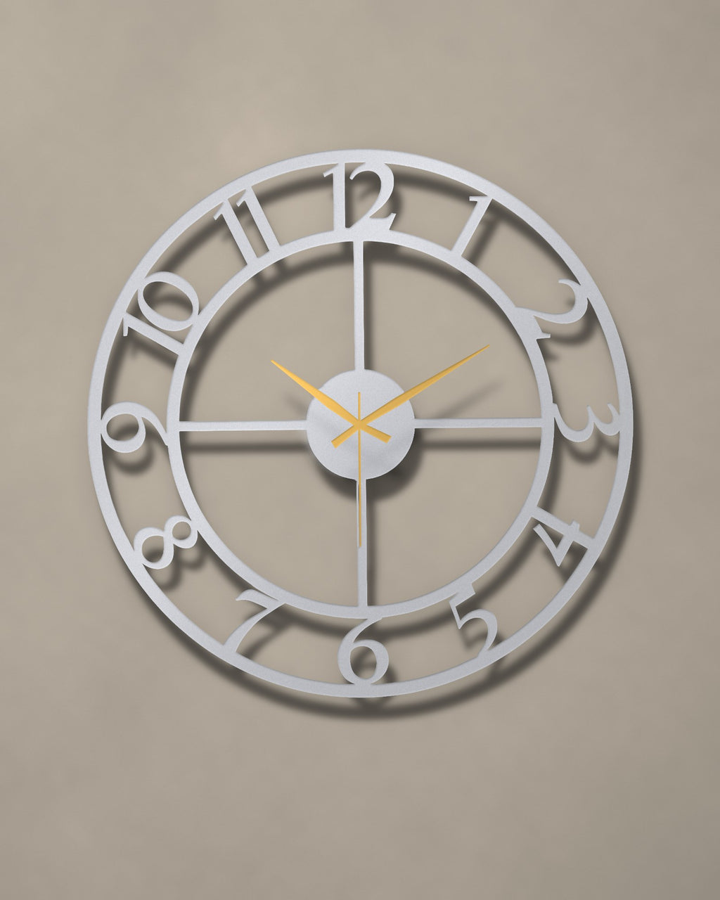 Bold Numbers Skeleton Metal Wall Clock in Silver with Gold hands