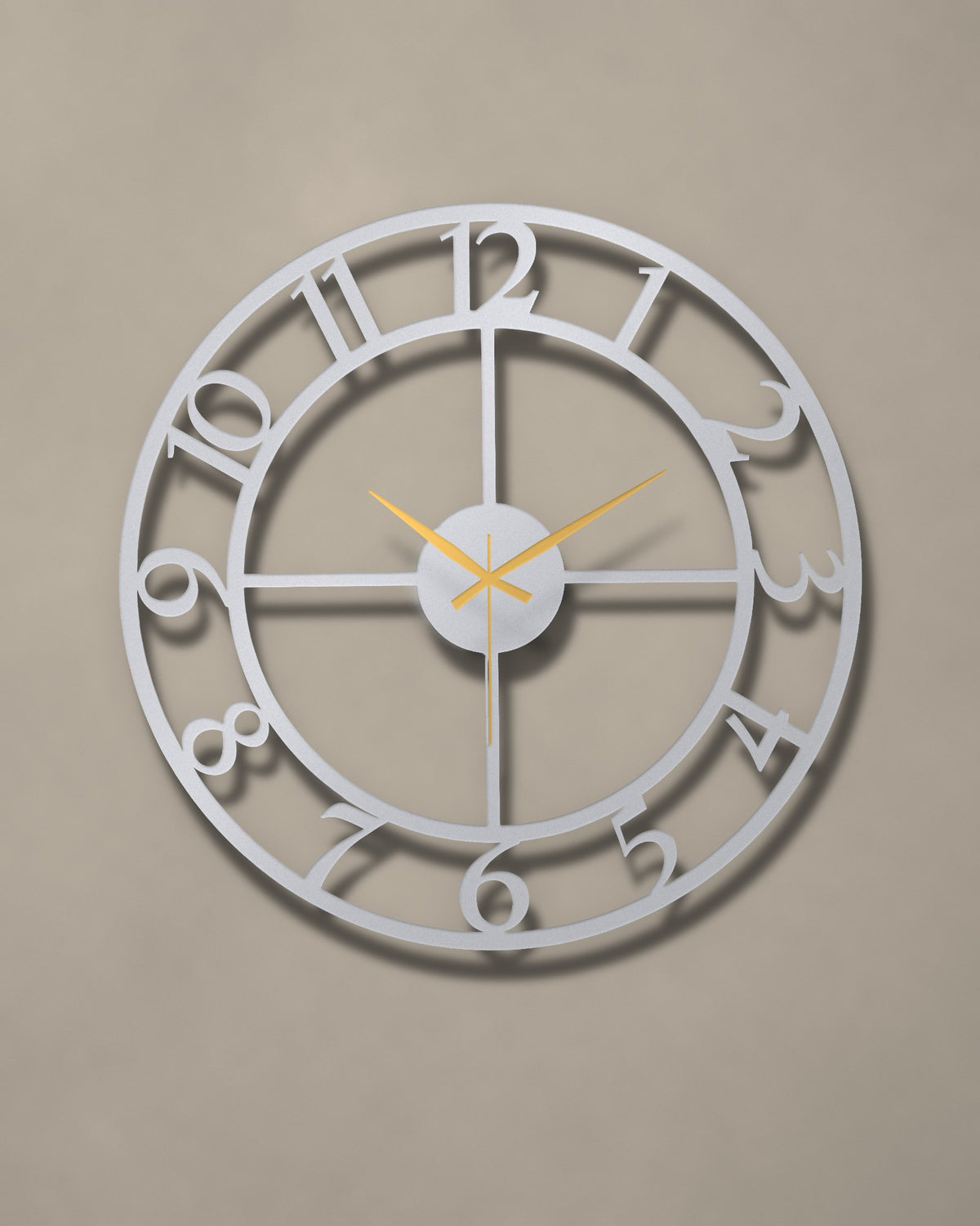 Bold Numbers Skeleton Metal Wall Clock in Silver with Gold hands