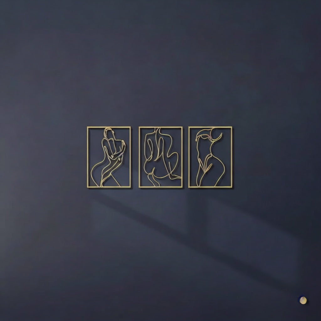 Minimalist Abstract Nude Female Form Metal Wall Art Triptych