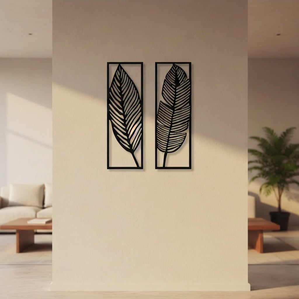 Modern Tropical Banana Leaf Duo Metal Wall Art