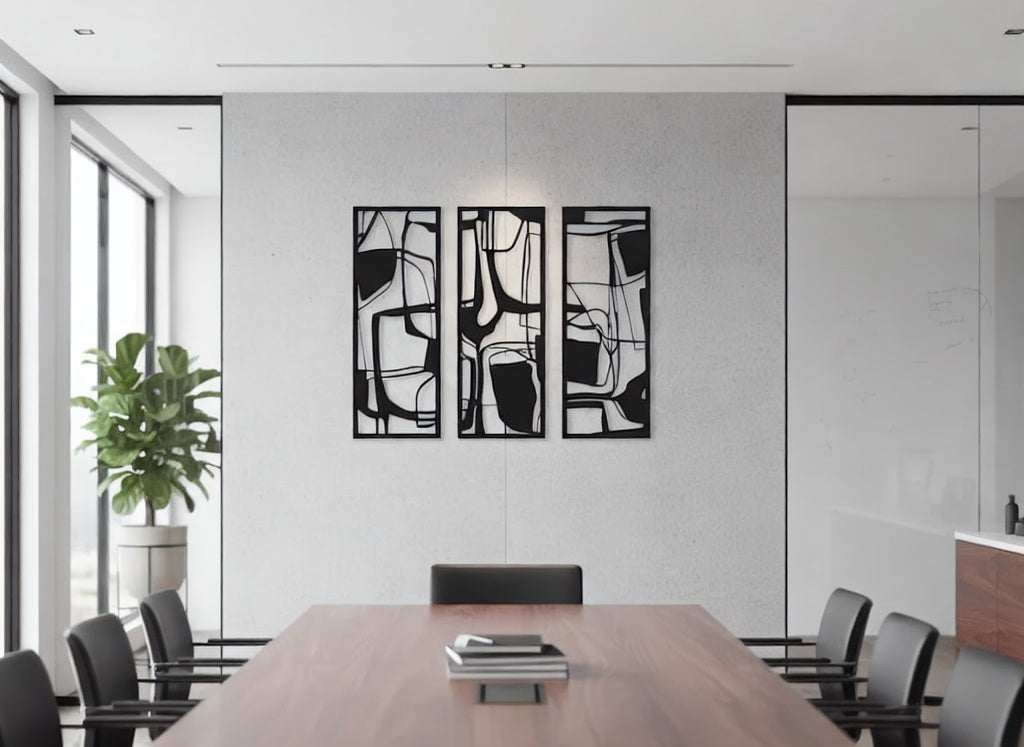 Triptych Abstract Mosaic Metal Strip Wall Art