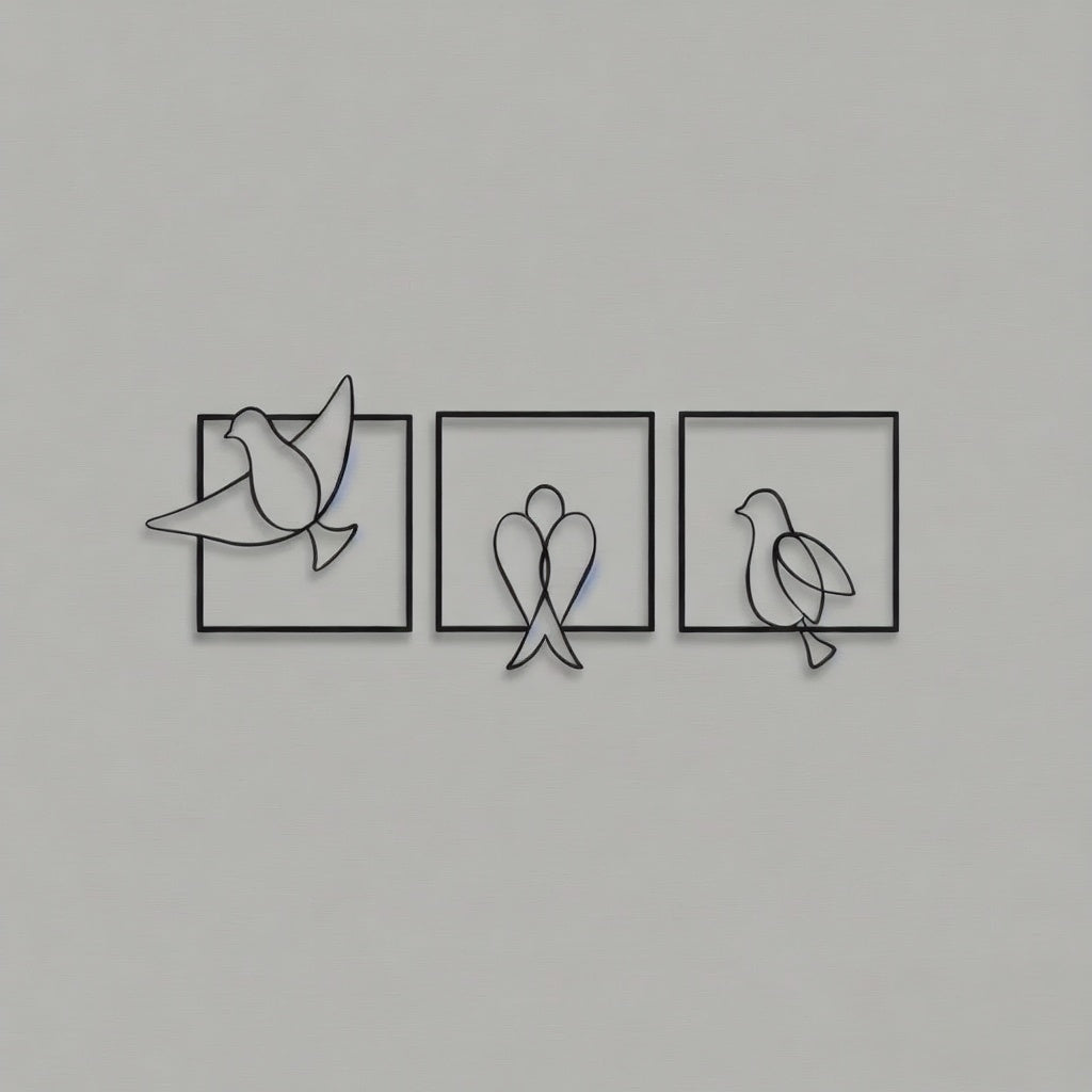 Minimalist Bird Trio Metal Line Art Set