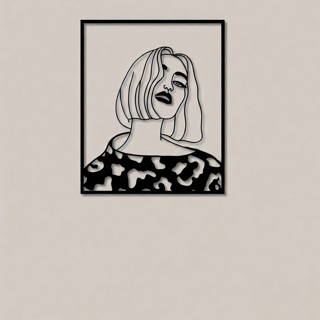 Modern Chic Woman with Bob Cut Metal Wall Art