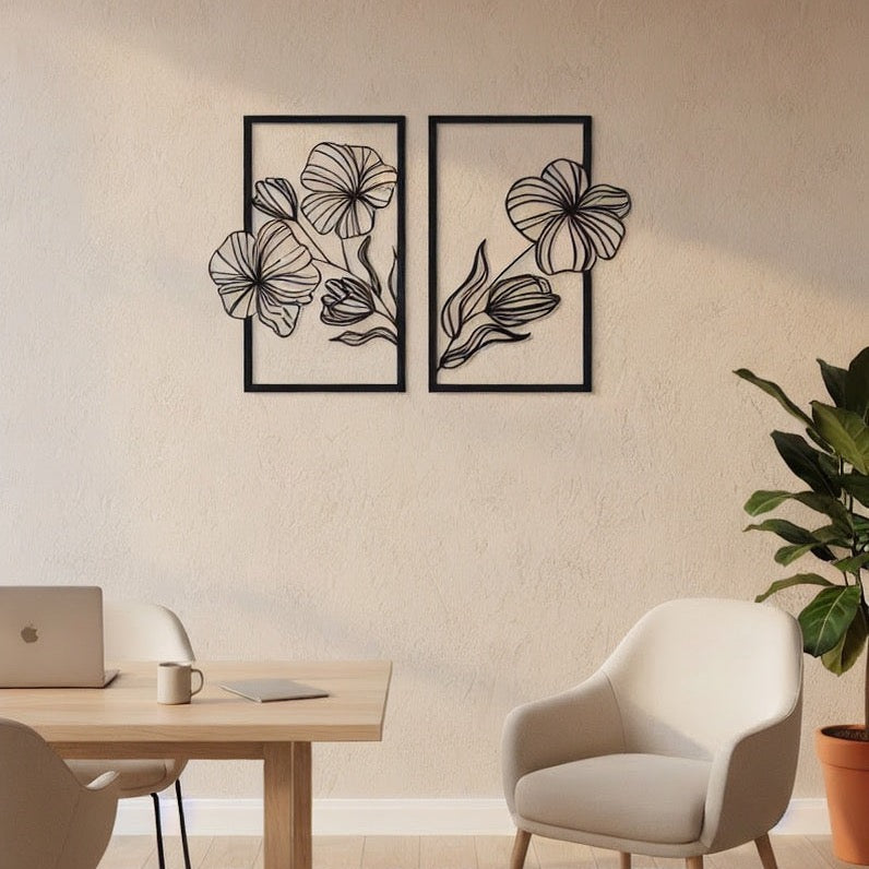 Elegant Floral Duo Metal Strip Wall Art