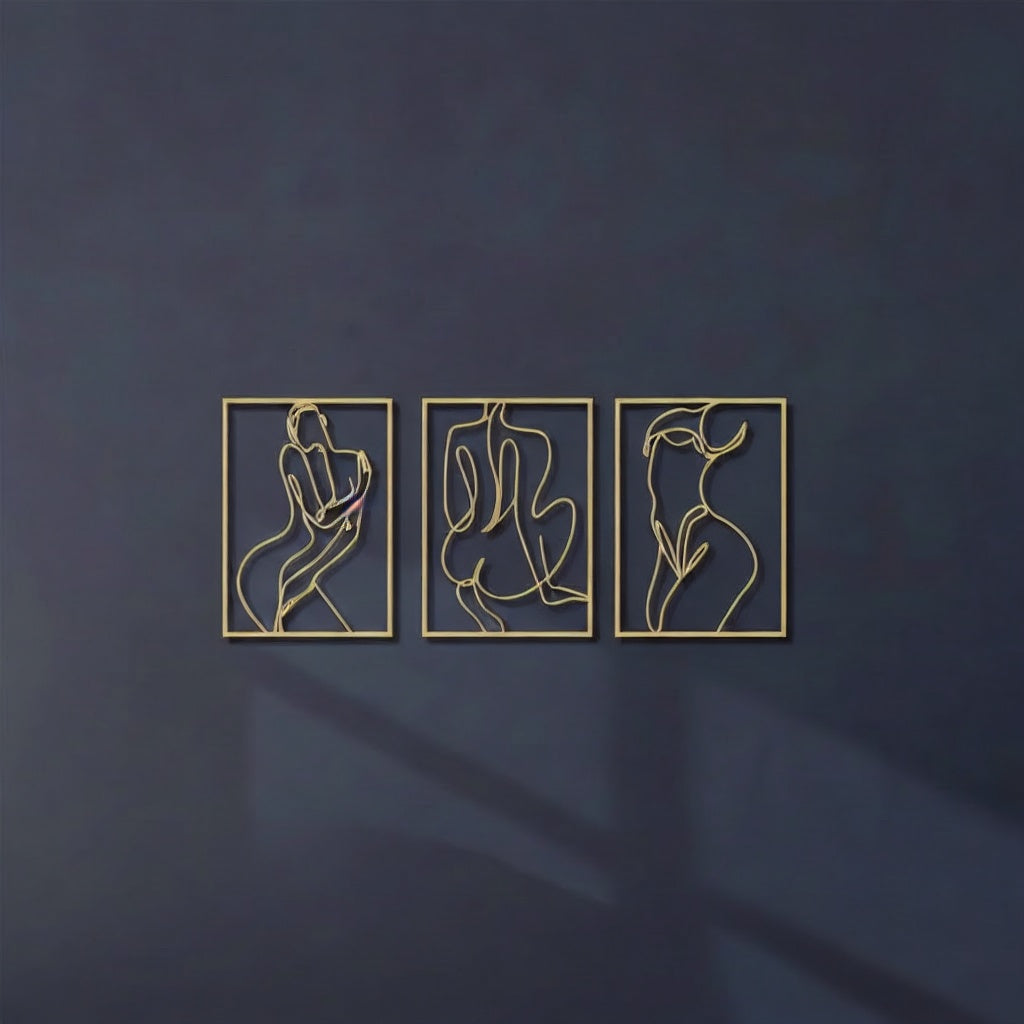 Minimalist Abstract Nude Female Form Metal Wall Art Triptych