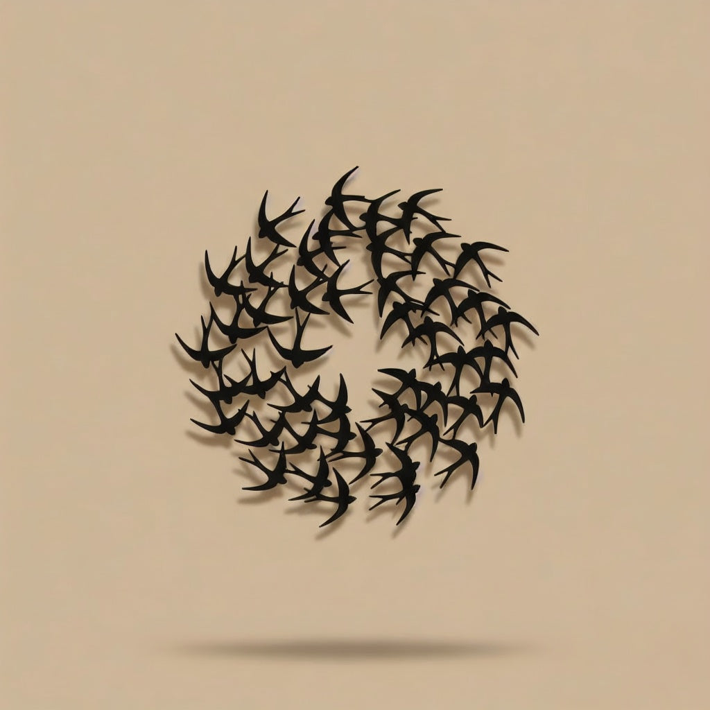 Swirling Bird Flock Circular Metal Wall Art