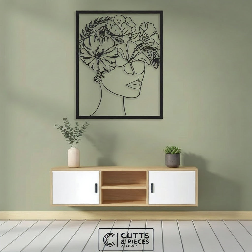 Floral Woman Portrait Metal Line Art