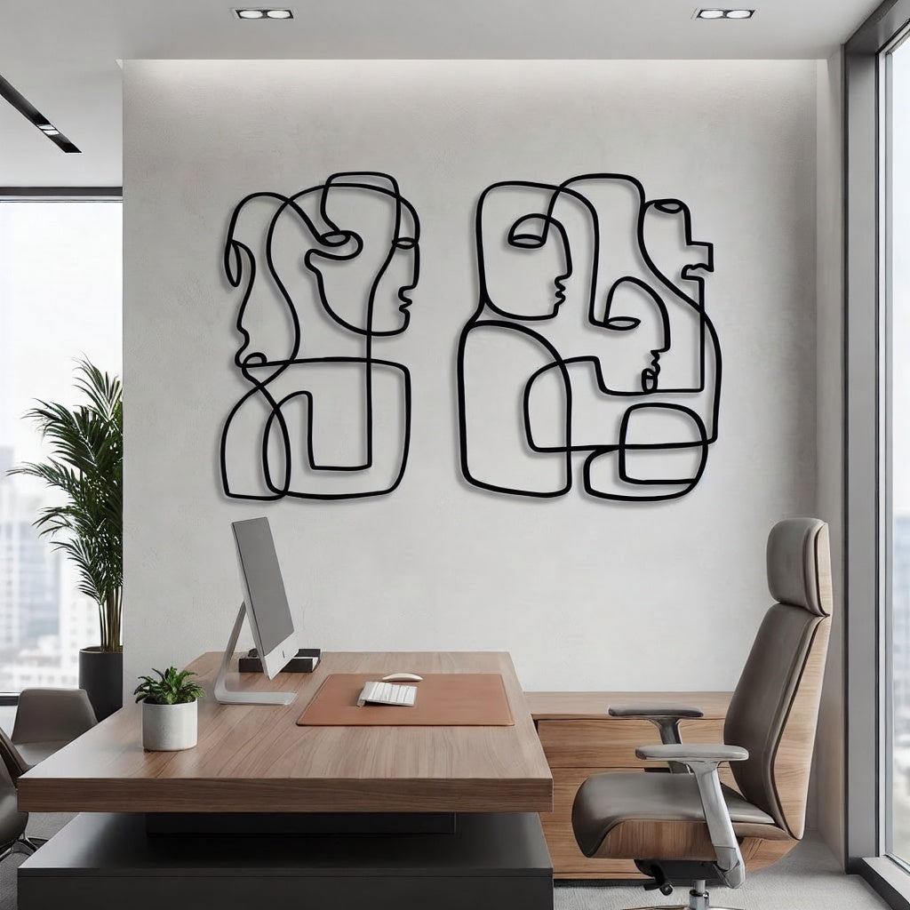Abstract Faces Minimalist Metal Wall Art