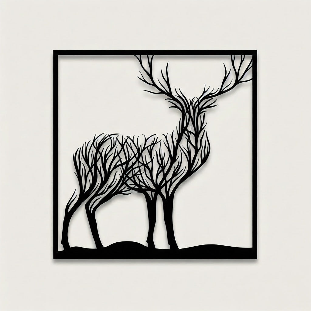 Majestic Forest Deer Silhouette Metal Wall Art