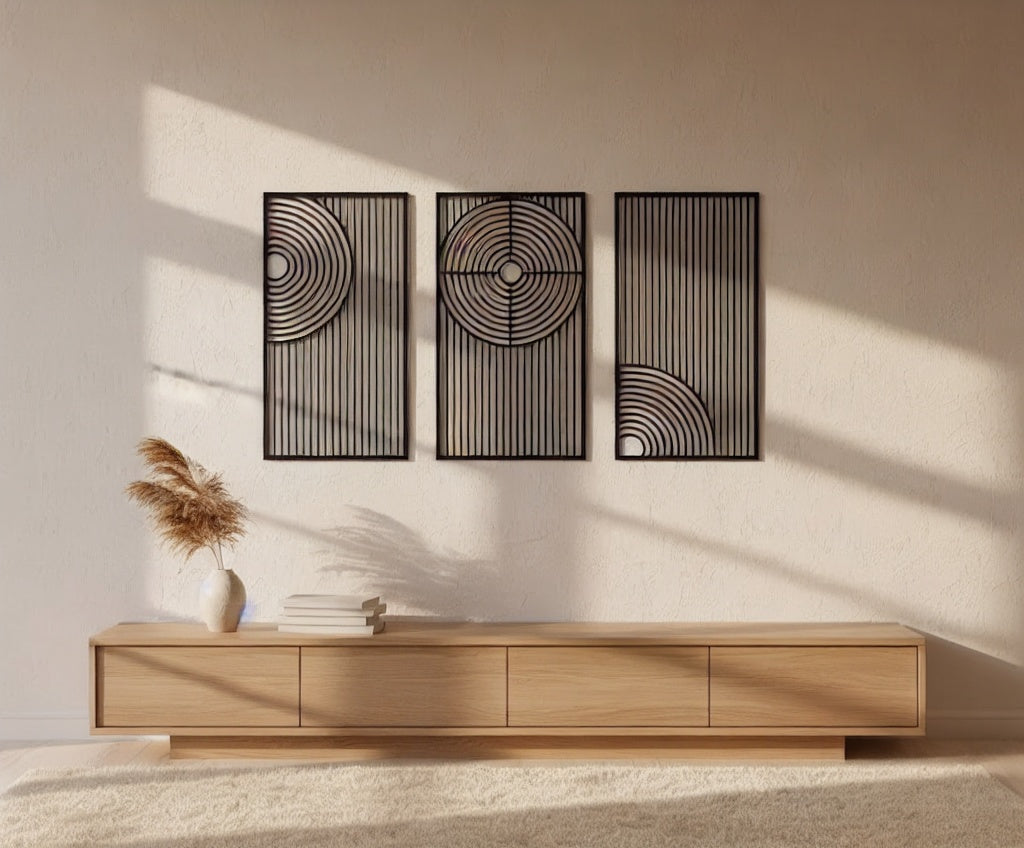 Modern Abstract Geometric Triptych Metal Wall Art