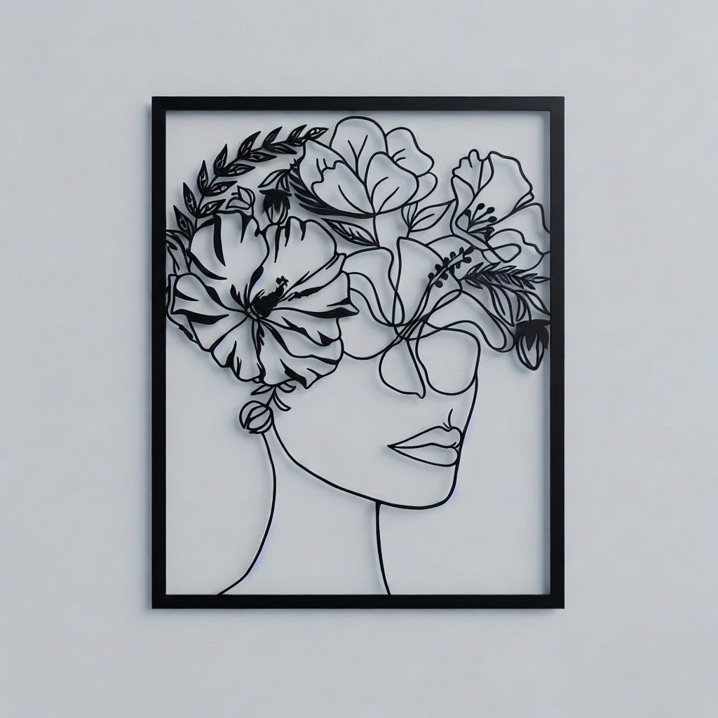 Floral Woman Portrait Metal Line Art